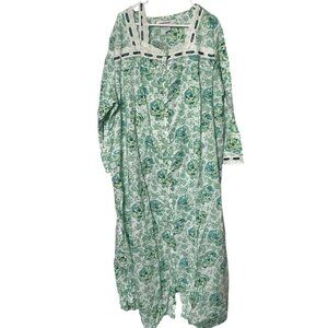 Dreams & Co Breezy Long Nightgown & Robe Set Floral 2X Green Lace New
